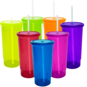 Vaso Neon Con Tapa Sorbete 475cc