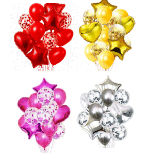 Globo Metalizado Set 14 Corazon Estrella Latex