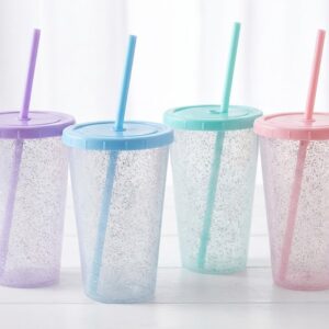 Vaso Y Tapa Con Gliter De 600cc