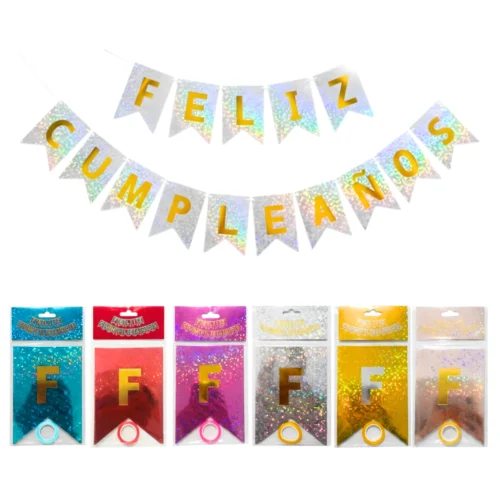 BANDERIN HOLOGRAFICO FELIZ CUMPLEAñOS