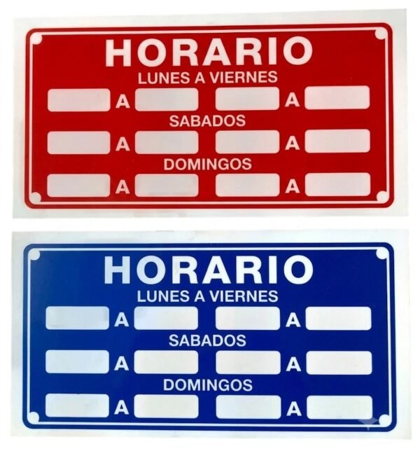 CARTEL HORARIO ROJO O AZUL