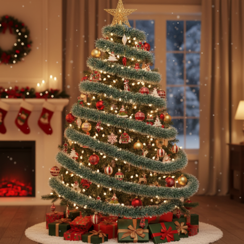 BOA NAVIDAD VERDE CON PUNTAS BLANCAS 180M