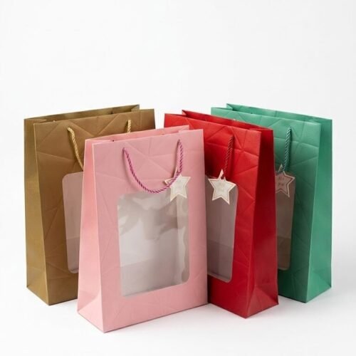 BOLSA REGALO CON VENTANA SIMIL CUERINA 26X32X14