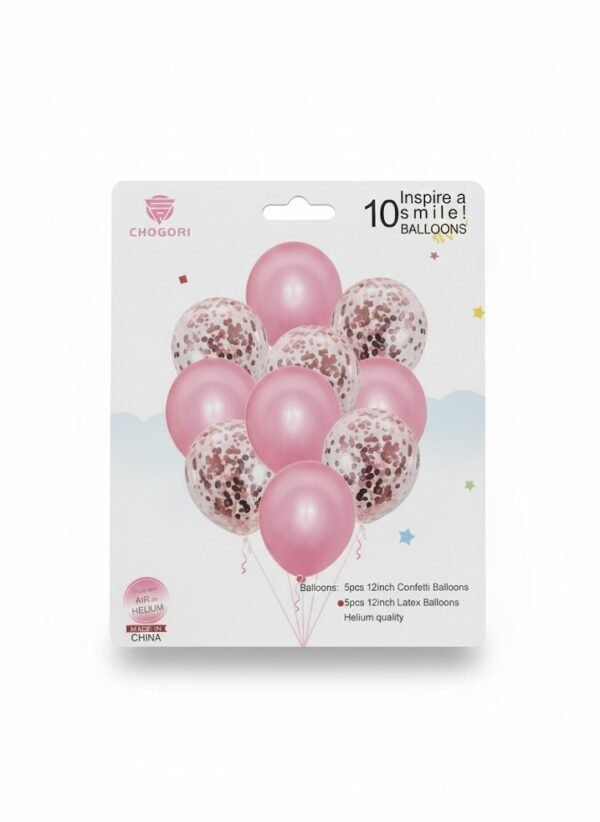 GLOBO LATEX SET 10 PERLADO Y CONFETTI