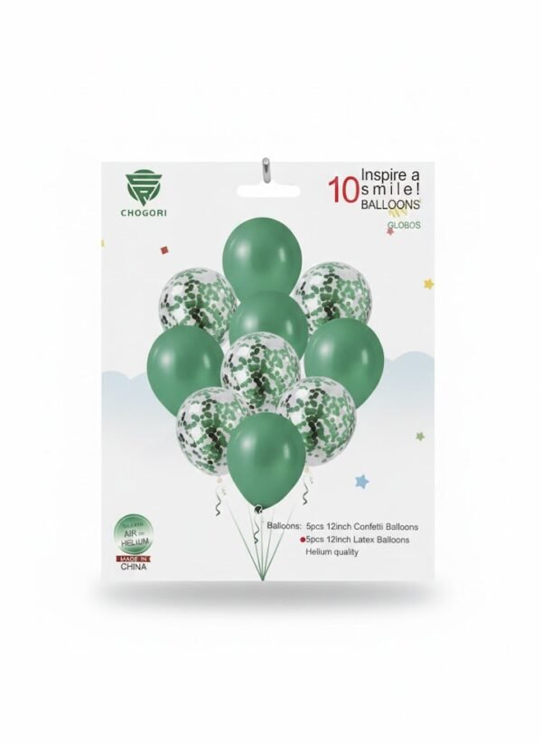 GLOBO LATEX SET 10 PERLADO Y CONFETTI