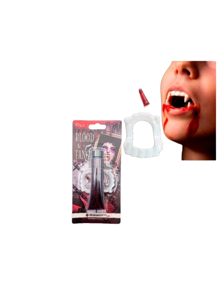 HA26 COLMILLO HALLOWEEN VAMPIRO CON SANGRE ARTIF