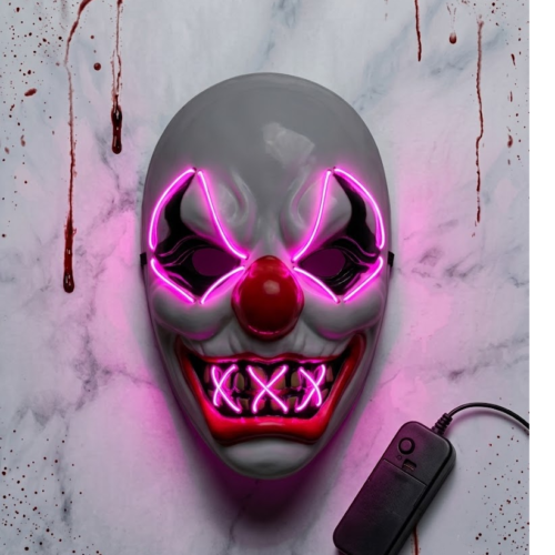 HA26 MASCARA RIGIDA PAYASO DIABOLICO HILO LED PILA AA