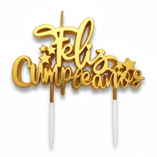 VELA TOPPER FELIZ CUMPLEAñO NEGRA Y DORADA