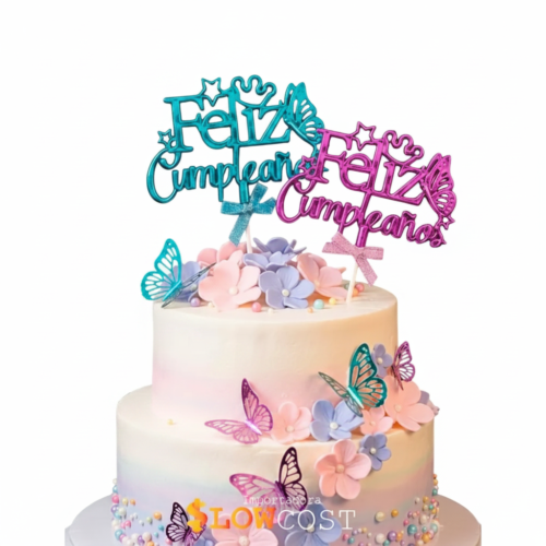 TOPPER FELIZ CUMPLEAñOS CON PORTA VELA